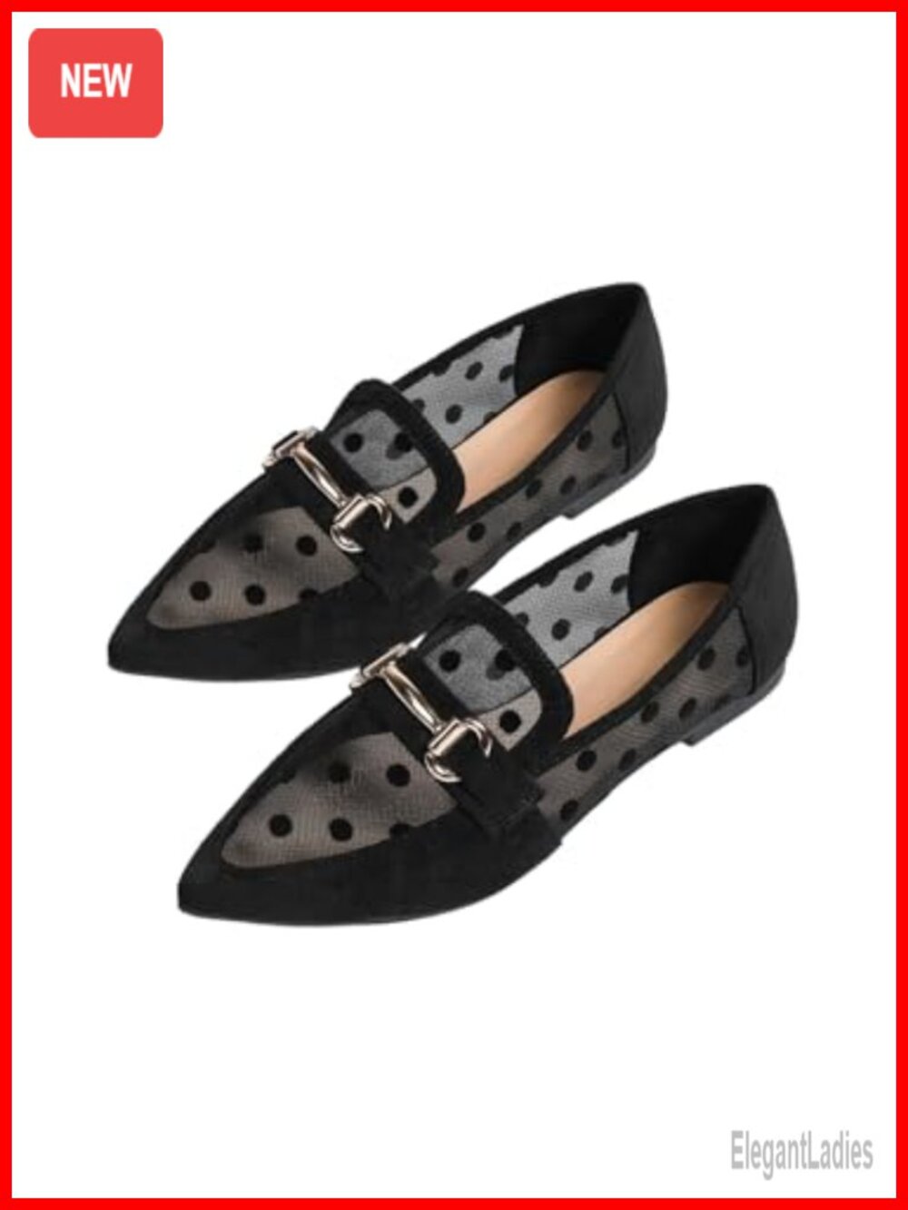 Faux Leather Polka Dot Mesh Sheer Pointed Toe Loafer Flats Women Summer Dressy